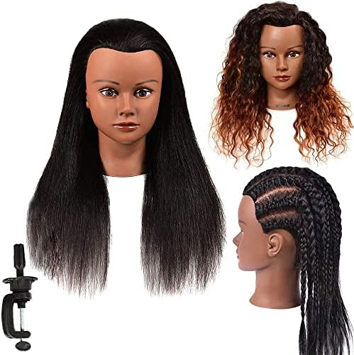 Mannequin Head with Human Hair Manikin Head 16 inch 100% Real Hair Doll Head for Hair Styling Salon Training Head Cosmetology Braiding Practice Mannequin Manikin Head Hairdresser (16 Inches) by Amethyst