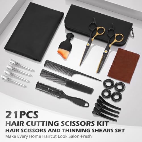 21Pcs 440C Hair Cutting Scissors Kit, Hair Scissors & Thinning Scissors Set - Image 6