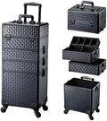 4 in 1 Rolling Makeup Trolley Train Case Cosmetic Suitcase Nail Tech Box for Makeup Artist, Hairstylists, Nail Tech Case with with Keys Swivel Wheels Traveling Trunk (Shiny Brick) by AdazzoRollingMakeupCase