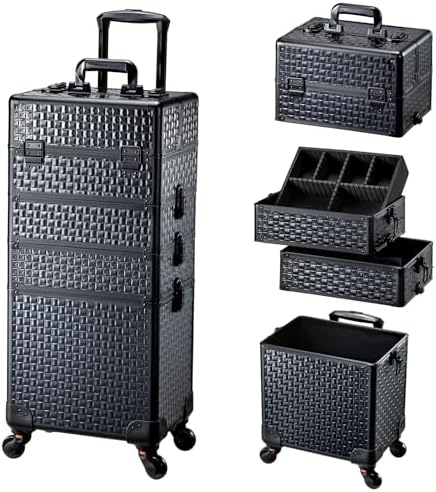 4 in 1 Rolling Makeup Trolley Train Case Cosmetic Suitcase Nail Tech Box for Makeup Artist, Hairstylists, Nail Tech Case with with Keys Swivel Wheels Traveling Trunk (Shiny Brick) by AdazzoRollingMakeupCase