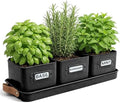 volila Herb Planter Indoor - Set of 3 Black Indoor Herb Garden Pots for Plants with Leather Handled Tray - Window Sill Plant Shelf - Herb Pots with Drainage Holes and Labels by volila