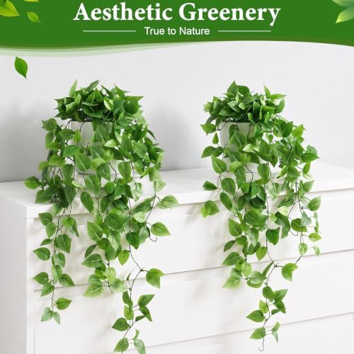 8Pcs Fake Hanging Plants, 43" Artificial Plants Greenery Pothos Ivy Vines - Image 2