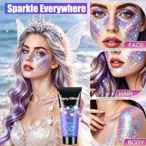AROIC 6 Colors Face Body Glitter, 10.58 Oz Mermaid Hair Glitter for Kids - Image 5