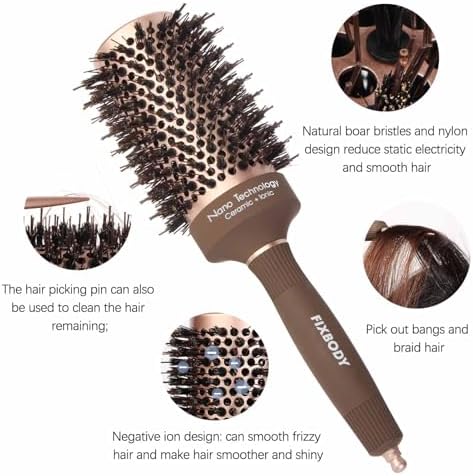 FIXBODY Hair Brush, Round Brush for Blow Drying, Curling, Styling, Nano Thermal Ceramic & Ionic Tech, Boar Bristle, 3.3 inch, 2 inch Barrel, for Women, Volume & Shine, Brown, Hair Brush for Thick Hair - Image 5
