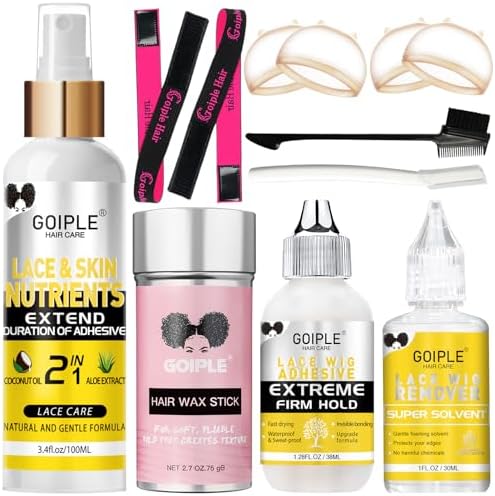 Wig Accessory Essentials Kit Lace Front Wig Glue, Wig Adhesive Extension Spray for Extend Boding Time of Lace Glue, Natural and Gentle Formula Lace & Skin Nutrition Spray Extend Duration of Adhesive by Goiple