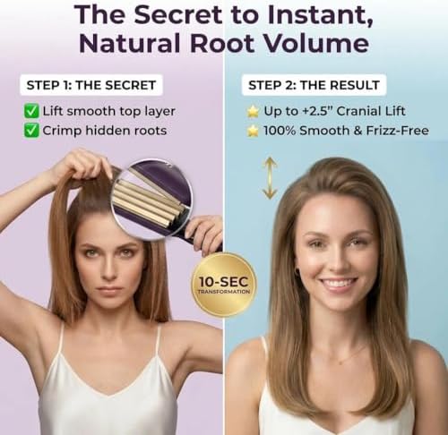 DSHOW Hair Crimper for Women - Crimping Iron with Titanium Ceramic Plates, 5 Adjustable Temps (140C-220C), Volumizing Crimper for 80s Fluffy Hairstyle, Auto Shut-Off, Dual Voltage Styling Tool[Purple] - Image 3