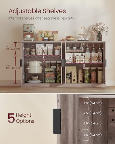 VASAGLE Contemporary Buffet Cabinet with Adjustable Shelves, Fluted Doors - Image 3