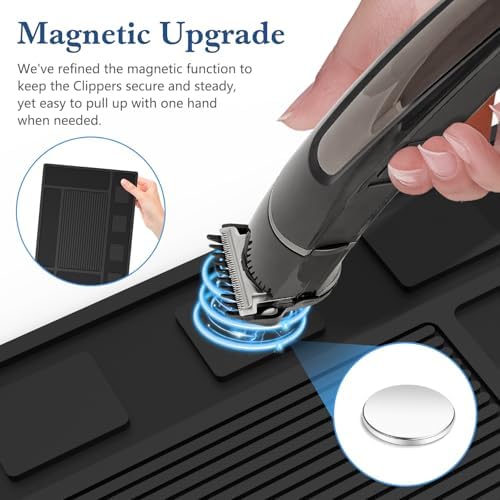 Magnetic Barber Mat for Clippers,Station Barber Tool Organizer Mat Rubber for Scissors Salon Barber shop Beauty Tools with 4 Slots Flexible Silicone Barber Pad Non-Slip Professional Barber Accessories - Image 3