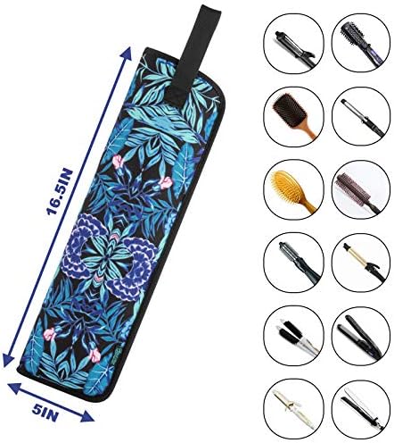 Beautyflier Universal Curling Iron Travel Case, Heat-Resistant, Canvas, Blue Flower - Image 3
