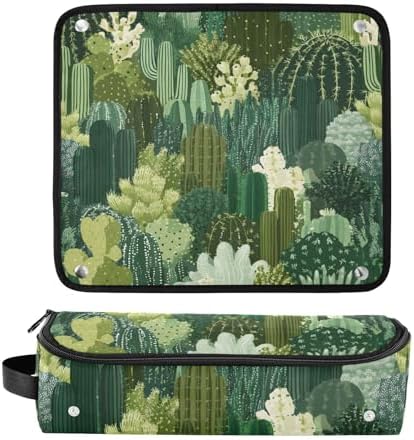 Hair Tools Travel Bag with Heat Resistant Mat 2-in-1 Hot Tools Travel Bag Organizer Flat Curling Iron Travel Case for Straightener Green Cacti Plants - Image 3