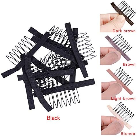 YANTAISIYU 50 pcs/lot Wig Combs for Making Wig Caps 7-teeth Hair Clips Steel Teeth with Cloth Wig Combs for Hairpiece Caps (Black) - Image 2