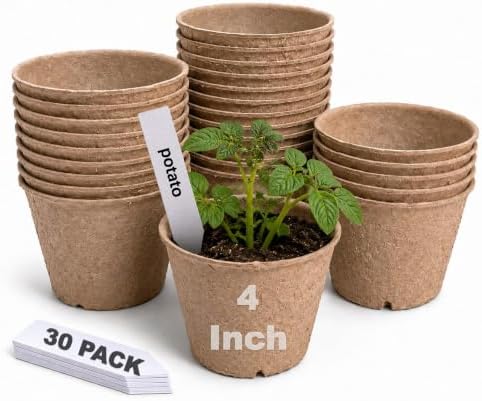 30 Packs 4″ Peat Pots, Seedling Pots with Drainage Holes by Unknown