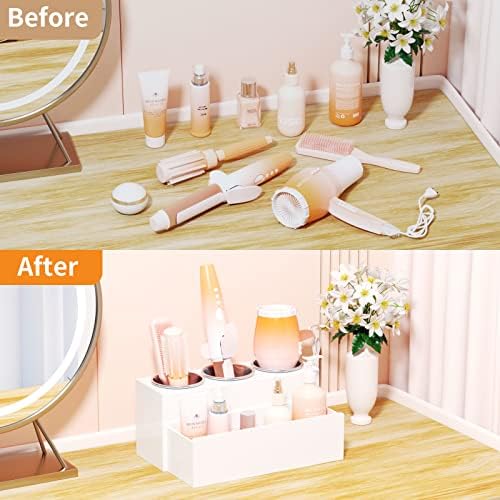 NIUBEE Acrylic Hair Tool Organizer,Hair Blow Dryer Holder with 3 Cups,White - Image 5