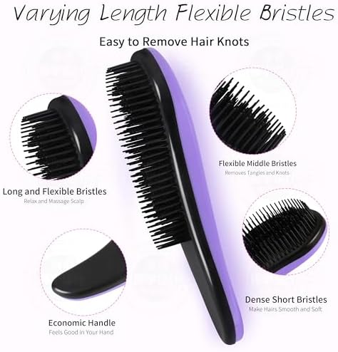 79STYLE 3pcs Detangler Brush Tangle Free Hair Brushes For Kids Knot Free No Pain Detangling Kids Hair Brush Combs For Curly Fine Hair (Size 7.4 Inch -Purple) - Image 4