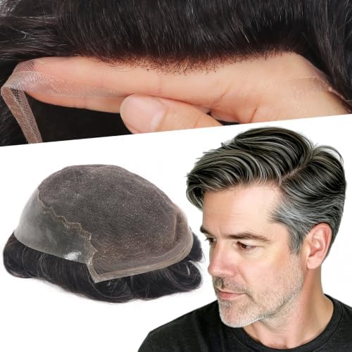 Toupee Hair for Men’s Gray Hair System Human Hair Q6 Hair Unit 1B10# by lumeng