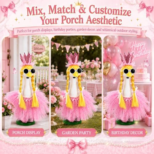 Pink Fairy Porch Goose Outfit Set with Braided Yellow Wigs, 4-Piece - Image 4