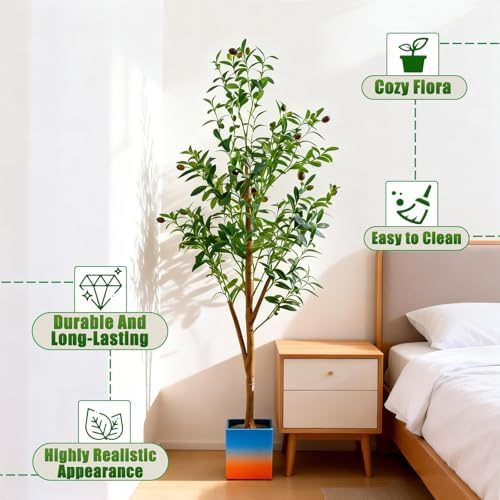 4FT Artificial Olive Tree Indoor, Tall Faux Olive Tree with Pot&Basket, Large Fake Olive Tree with Realistic 576 Silk Leaves and 32 Fruits for Living Room Home Office Decor. - Image 6