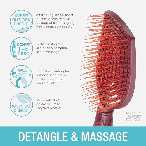 Conair Hair Brush, Scalp Care Detangling, Dual Flex Bristles, Red - Image 3