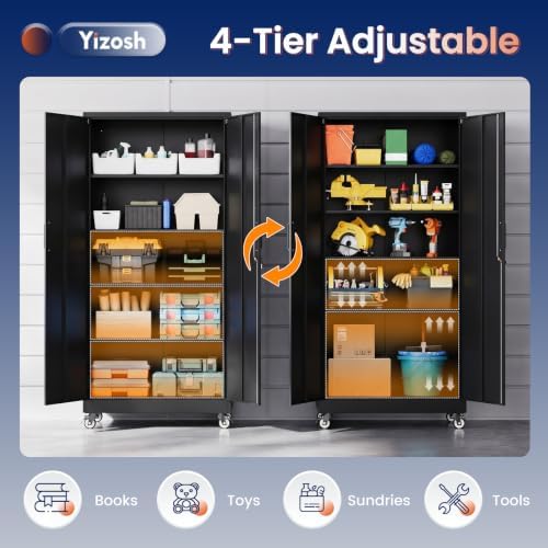 Yizosh Wheeled Metal Garage Storage Cabinet,Lockable Files Storage Cabinet - Image 5