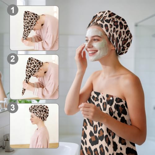 Absorbent Bath Towel Wrap Set (32 X 60 in), Cheetah Print - Image 6