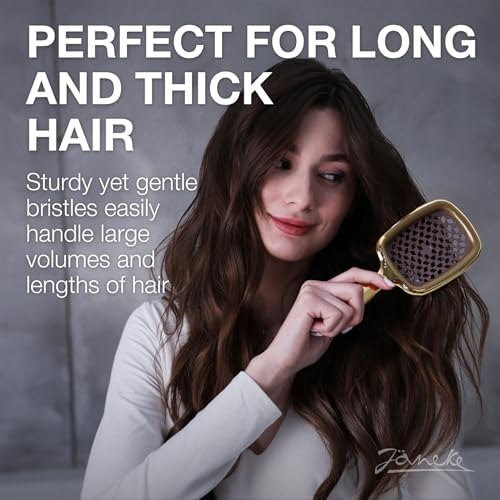 Janeke Superbrush Detangling Brush for Soft Smoothing Hair Brushing with Anti-Static Bristles - Vented Wet Hair Brush for Blow Drying Use - Perfect for Curly, Thick, Wavy, Fine Hair Types (Gold) - Image 7