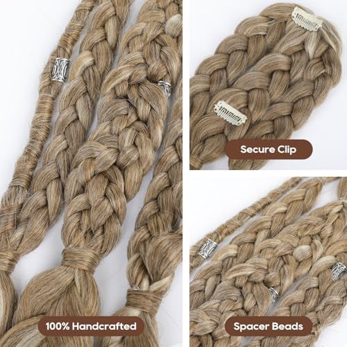 NTYNTY Viking Hair Extensions for Men – 24" Handcrafted Clip In Braided Ponytail Hairpiece for Halloween Viking Costume Renaissance Warrior Accessories - Ash Brown with Blonde Mixed - Image 3