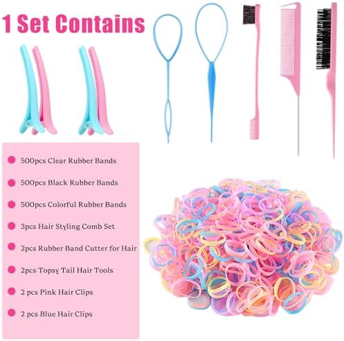 Colorful Mini Rubber Bands with Topsy Tail Styling Tools - Elastic Hair Ties, Hair Cutter, and Hair Accessories for Baby Girls and Women - Image 2