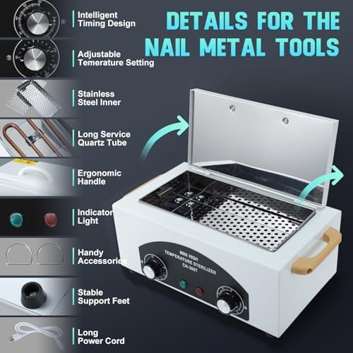 SMITH CHU High Temperature Sterilizer Box Storage Case Organizer-Disinfection Box Manicure Pedicure SPA Salon Equipment-Tattoo Autoclave Manicure Sterilizer for Beauty Nail Metal Tools - Image 2