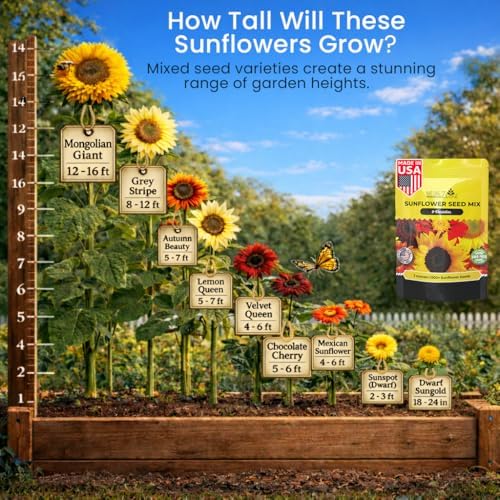 NatureZ Edge 1300+ Sunflower Seeds Garden Variety Pack, Bulk Sunflower Seeds for Planting Flowers, Get More Sunflower Seeds to Plant, Mammoth, Dwarf, Lemon Queen, Giant and More. 2oz Packet - Image 3