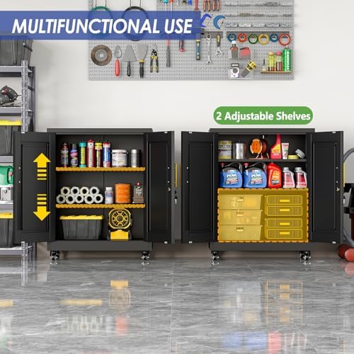35.4" Metal Garage Storage Cabinet with Wheels and Locking Doors - Image 4