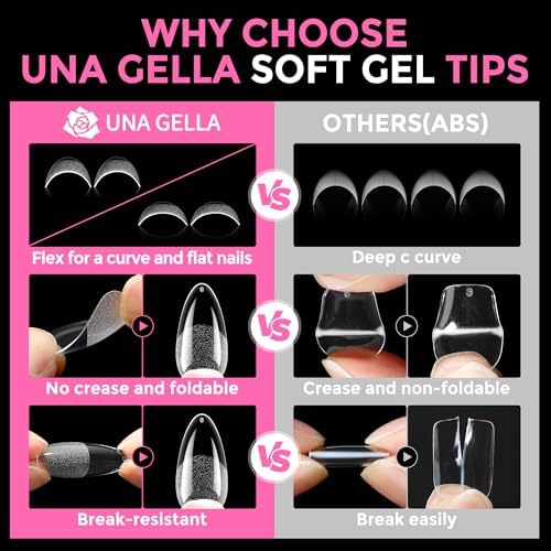 UNA GELLA Almond Nail Tips Medium 216pcs X-Soft Gel Press On Nails - Image 6