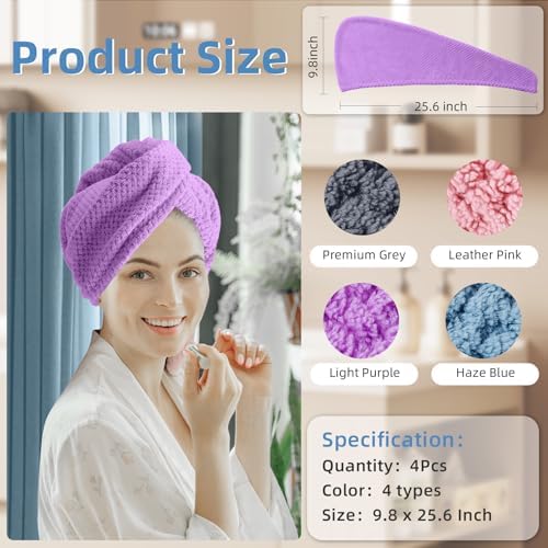 Amrules Hair Towel Wrap, 4 Packs Turbans for Wet Hair, 9.8" x 25.6" - Image 2