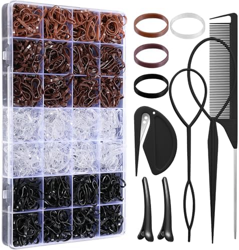 1500 Pcs Hair Bands in 4 Natural Colors - Rubber Hair Ties with Organizer Box and 6 Styling Tools for Women, Girls, Kids by auroray