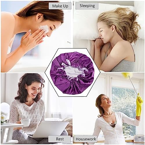 Silk Bonnet for Sleeping Satin Bonnets Double Layer Reversible Hair Cap Bonnet for Women Long Curly Braid Hair（Eggplant） - Image 5
