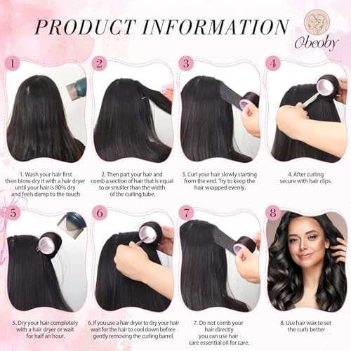4 Sizes Self-Grip Hair Rollers Set for Long, Short Hair and Bangs - 50 Pcs with Clips (25mm, 36mm, 48mm, 60mm), Pink - Image 4