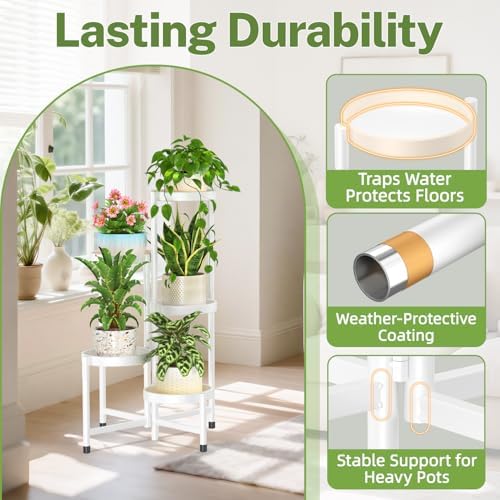 iDavosic.ly Plant Stand Indoor Outdoor, 5 Tier Metal Corner Shelf, White - Image 5