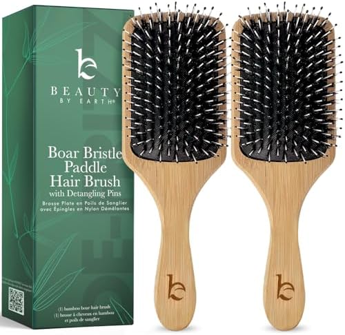 Beauty by Earth Boar Bristle Brush - Premium Paddle Brush for Fine, Thick, and Thinning Hair for Men and Women by BeautybyEarth