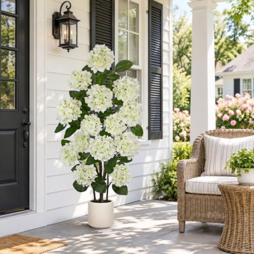2 Pack 4FT White Hydrangea Artificial Flowers Tree Potted Hydrangea Flowers - Image 4