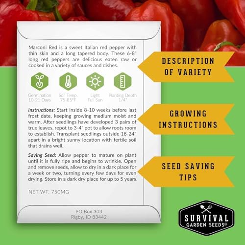 Marconi Red Pepper Seeds for Planting - 3 Packs - Image 2