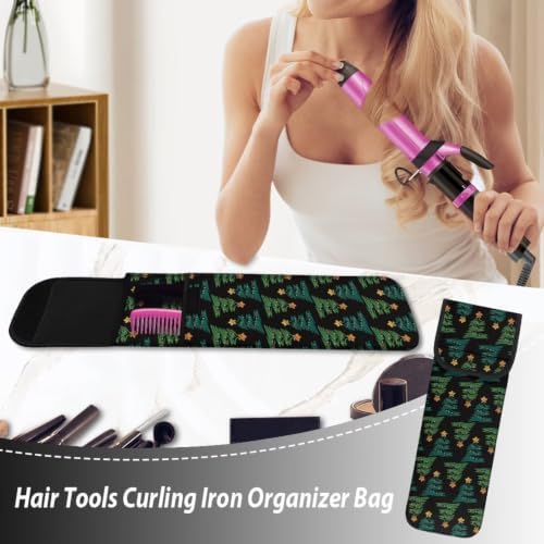 Flashideas Green Christmas Tree Flat Iron Case Heat Resistant Neoprene Curling Iron Cover Bag with Pocket Curling Iron Organizers and Storage for Flat Iron, Straightener, Curling Wand/Curling Iron - Image 5