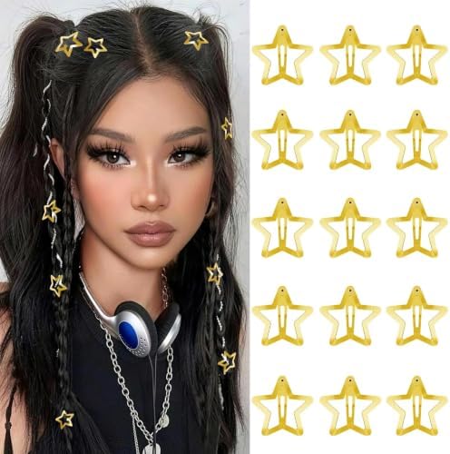 SAOROPEB Star Hair Clips 2000s Y2K Hair Accessories-15 PCS 1.18"-Gold by SAOROPEB