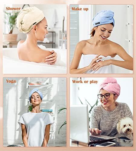 POPCHOSE Microfiber Hair Towel Wrap, 3-Pack, Beige, Pink, Blue - Image 6