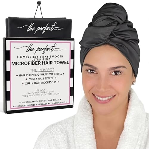 Microfiber Hair Towel Wrap for Women – Large Fast Drying Hair Towel with Patented Clip – Anti-Frizz, Super Absorbent, Silky Smooth Microfiber – Plopping Hair Wrap for Curly, Wavy & Straight Hair by THEPERFECTHAIRCARE