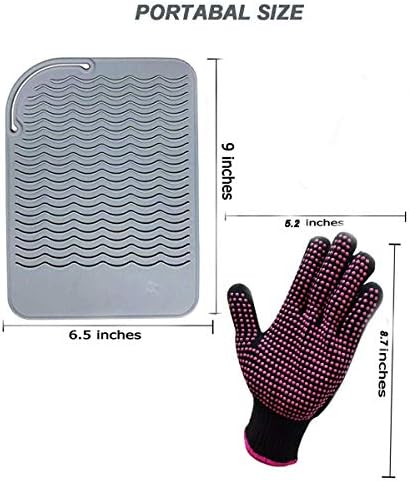 Heat Resistant Glove with Silicone Bump Mat for Curling Iron, Hair Straightener, Flat Irons - 9 x 6.5 Food Grade Mat, Grey - Image 4
