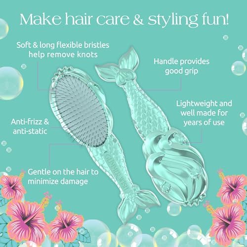 Glimmer Wish Mermaid Detangling Hair Brush for Kids - Anti Frizz and Anti Static - Soft and Long Bristles to Detangle With Ease - Gentle on Hair Kids Hair Brush - Image 4