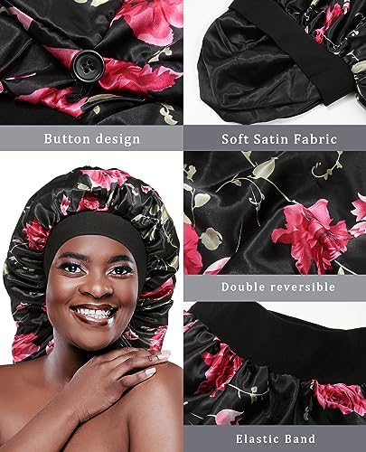 AWAYTR 2-Layer Satin Bonnet for Braids, Wide Band Long Sleep Cap - Image 6