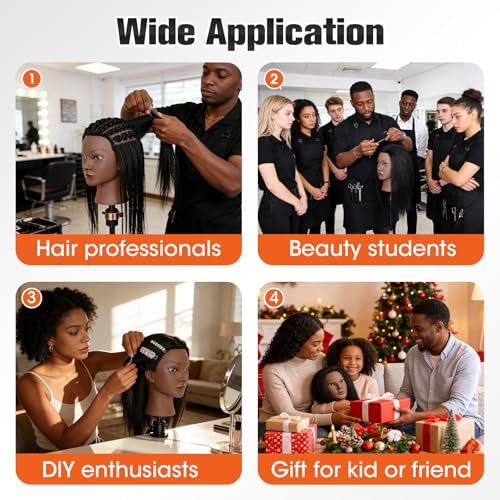 Mannequin Head with 100% Human Hair,TopDirect 16"Real Hair Cosmetology Mannequin Manikin Head Hair Styling Hairdressing Practice Training Doll Head with Clamp Holder and Tools (Black) - Image 7