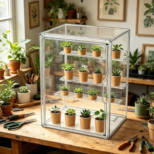 Mini Greenhouse Indoor, Clear Small Green House with Magnetic Door, Stackable Succulent Seed Starting Kit Children Nature Observation Station - Image 4