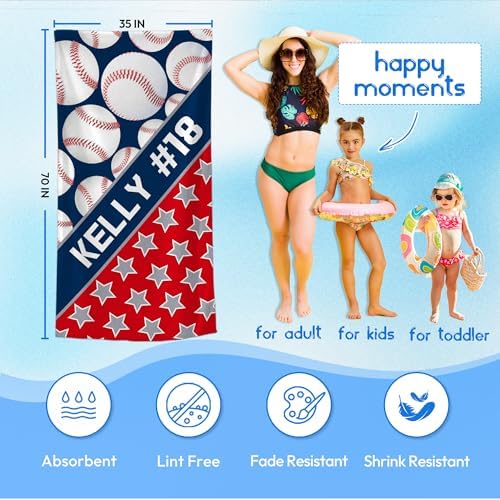 Personalized Beach Towel With Name, Custom Beach Towel with Text, Customized Microfiber Pool Towel, Quick Dry & Absorbent Swim Towel for Adult,Anniversary, Birthday, Summer Holiday,Vacation,Baseball - Image 3