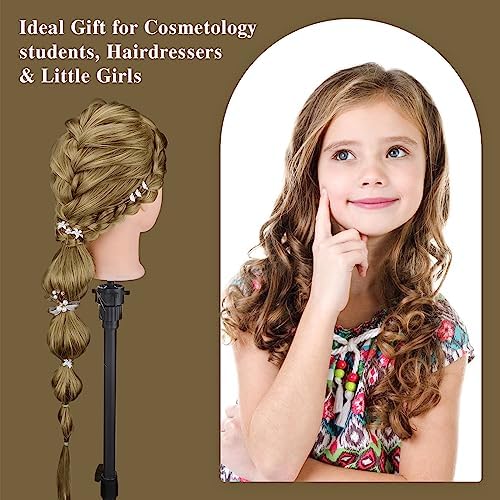 28" Mannequin Head Human Hair, 80% Real Hair Mannequin Head, Cosmetology Manikin Doll Head for Hair Styling Set #27, Training Practice Braiding Head with Table Clamp Suitable for Hair Extensions - Image 6